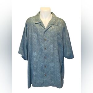 Tommy Bahama Mens Relaxed Floral Hawaiian 100% Silk Camp Shirt Steel Blue Size M